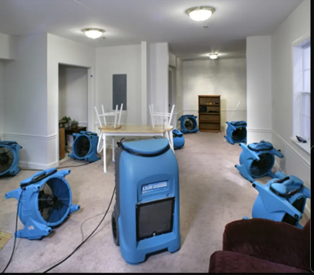 Air movers and dehumidifier setup for Water Extraction & Removal in Crystal