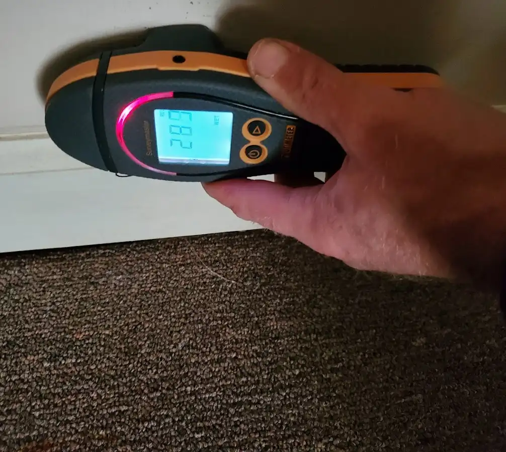 Moisture detection at baseboard during Burst Pipe Cleanup in Crystal